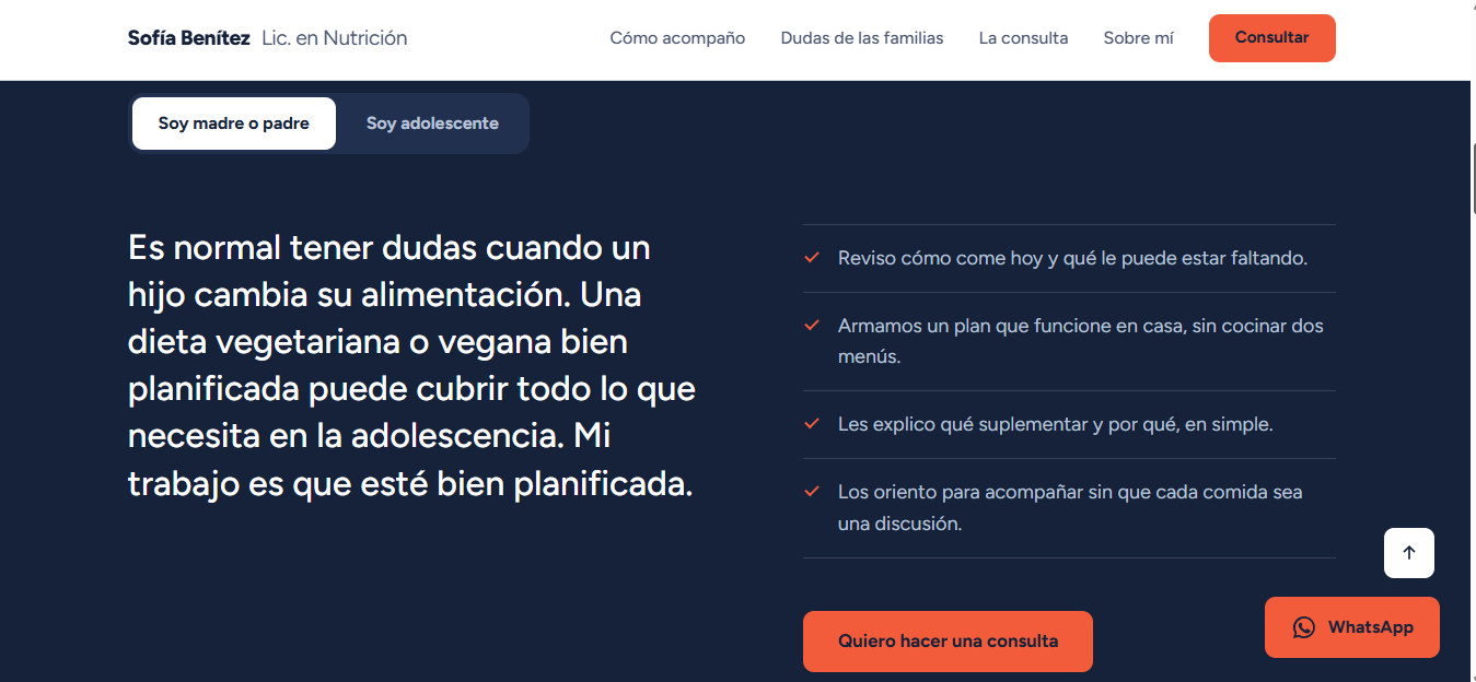 Basic landing page for a nutritionist